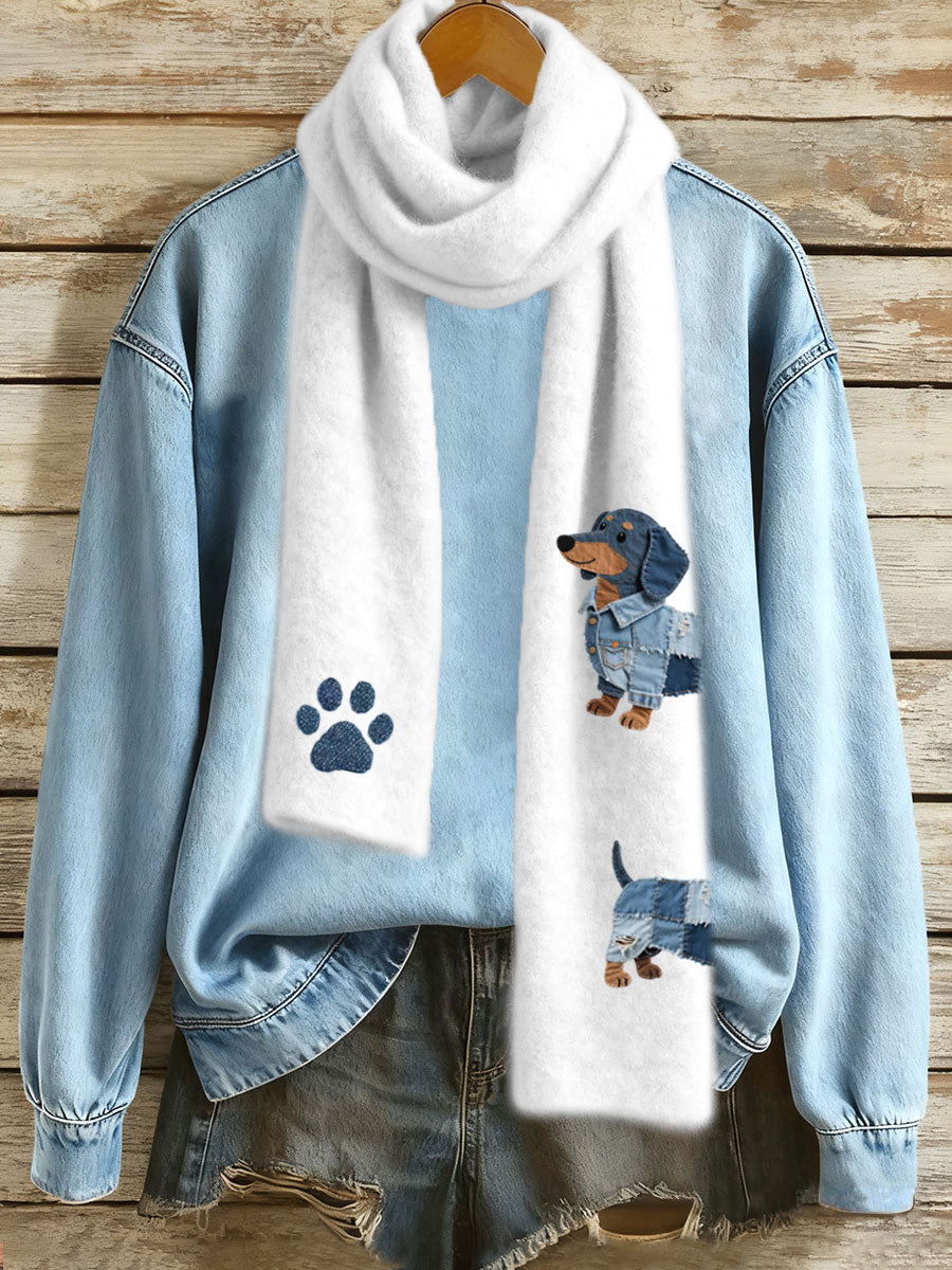 Denim Patchwork Kunst Dackel Hund Muster Schal