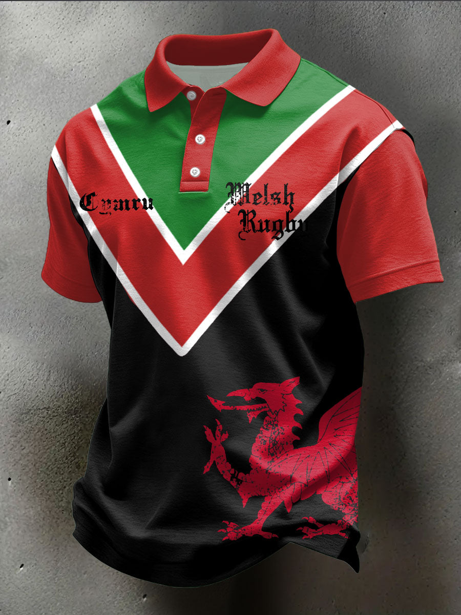 Men's Wales Welsh Rugby Lover Printed Casual Tops