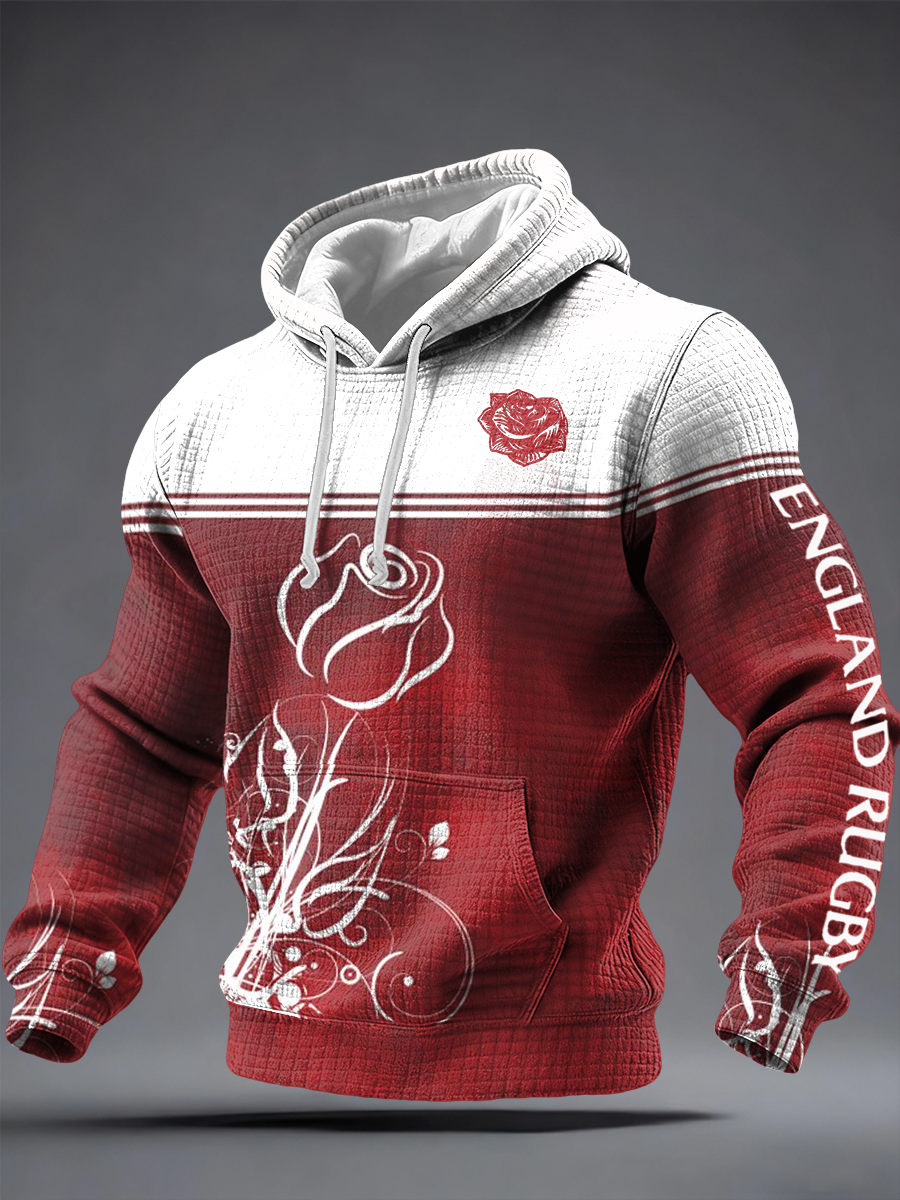 Men's England Rugby Lover Printed Checkered Cotton Hoodie