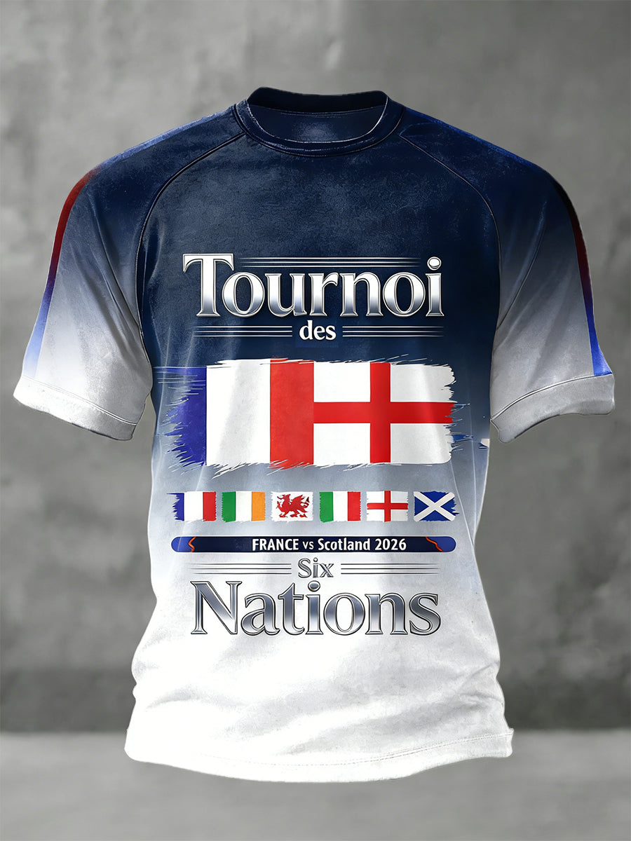 Men's France vs England Rugby Six Nations Printed Jersey T-Shirt