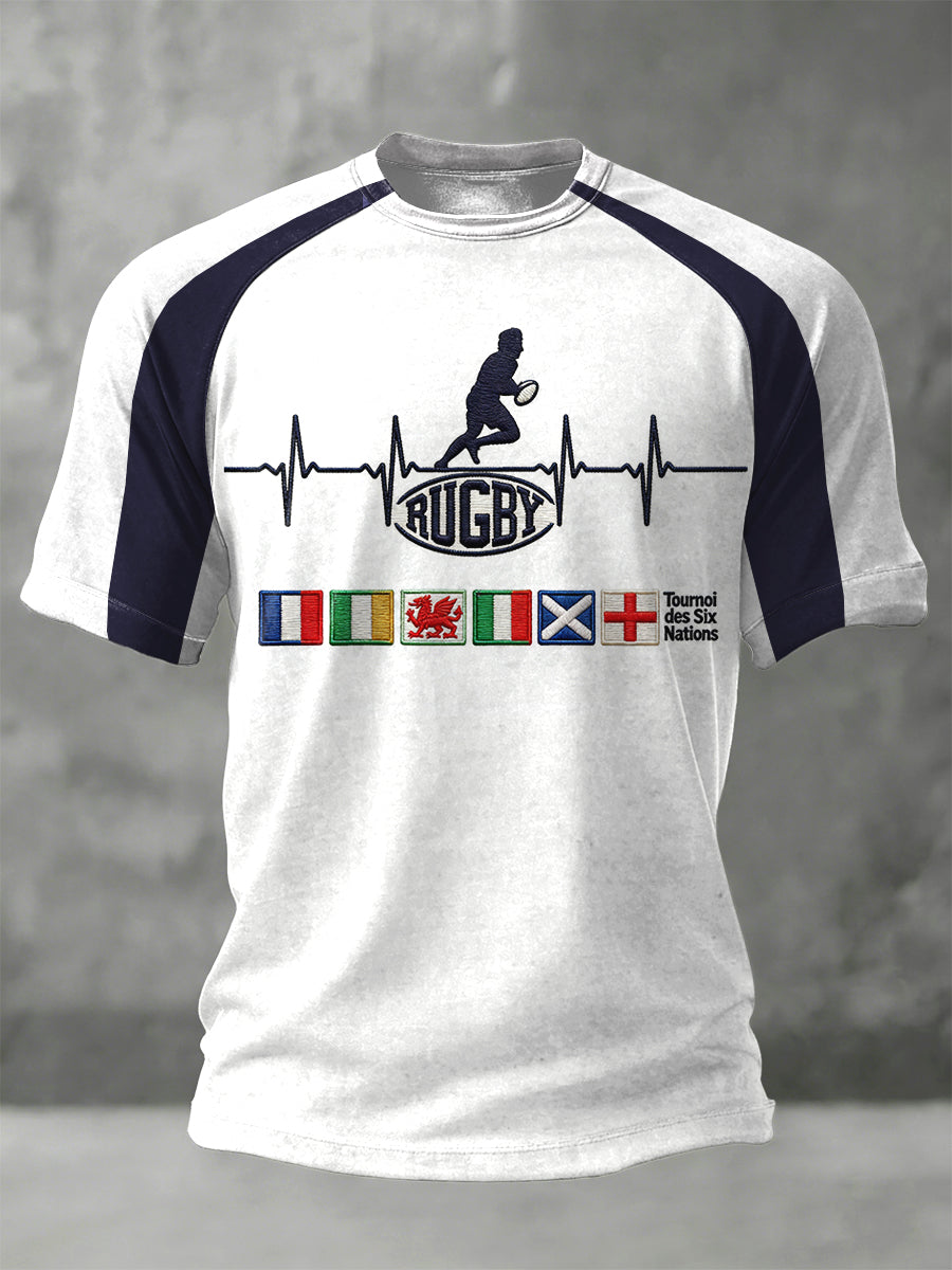 Men's France Rugby Six Nations Patchwork Print Jersey T-Shirt