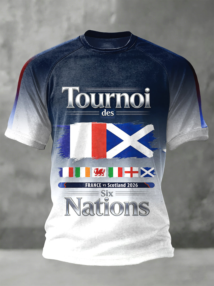 Men's France vs Scotland Rugby Six Nations Gradient Print T-Shirt