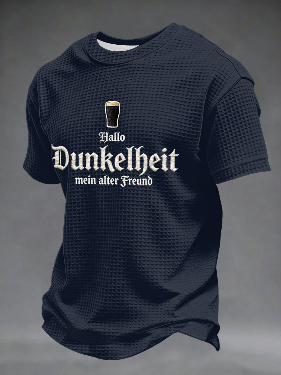 Herren-Druck-Waffelhemd mit dem Motiv „Hello Darkness My Old Friend“