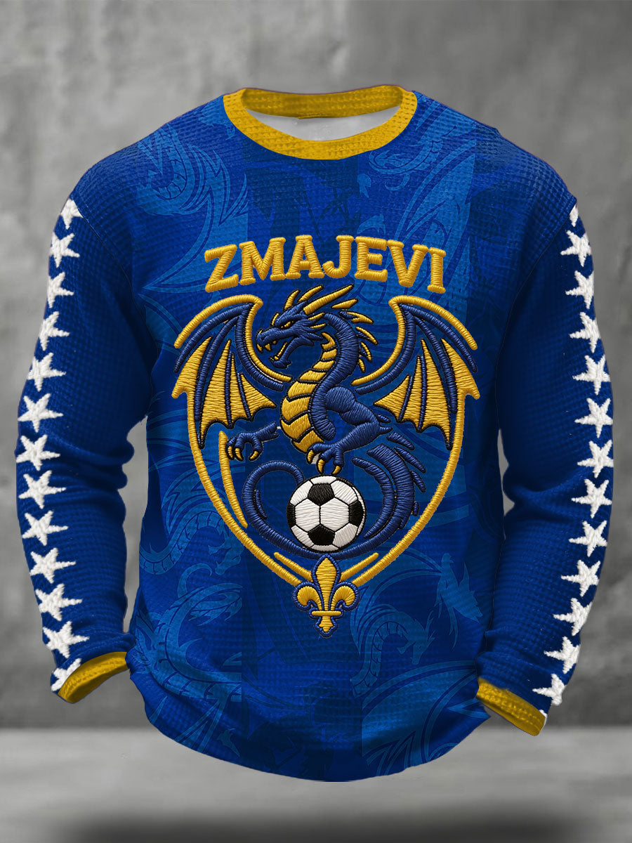 Herren Bosnien ZMAJEVI Fußballfan bedruckte Waffelpullover