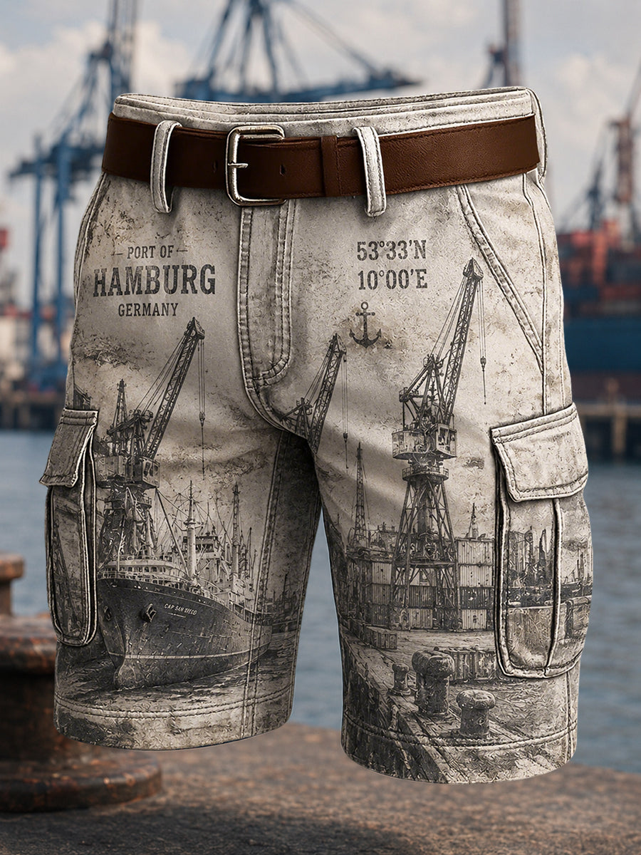 Herren-Retro-Shorts mit Hafenmotiv in lässigem Stil