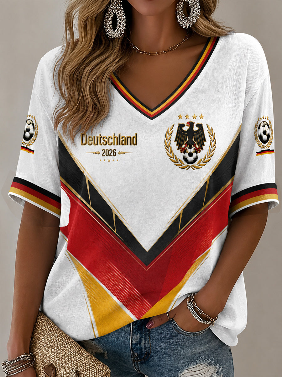 Damen-Deutschland-Fußballfan-Print-Lässiges T-Shirt