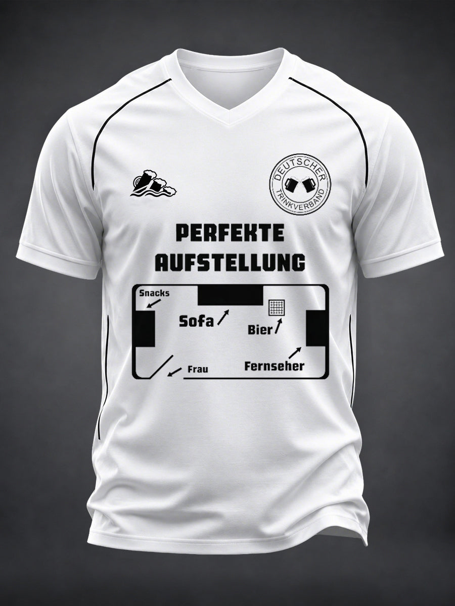 Men's Fun Football And Beer Print V-neck T-shirt