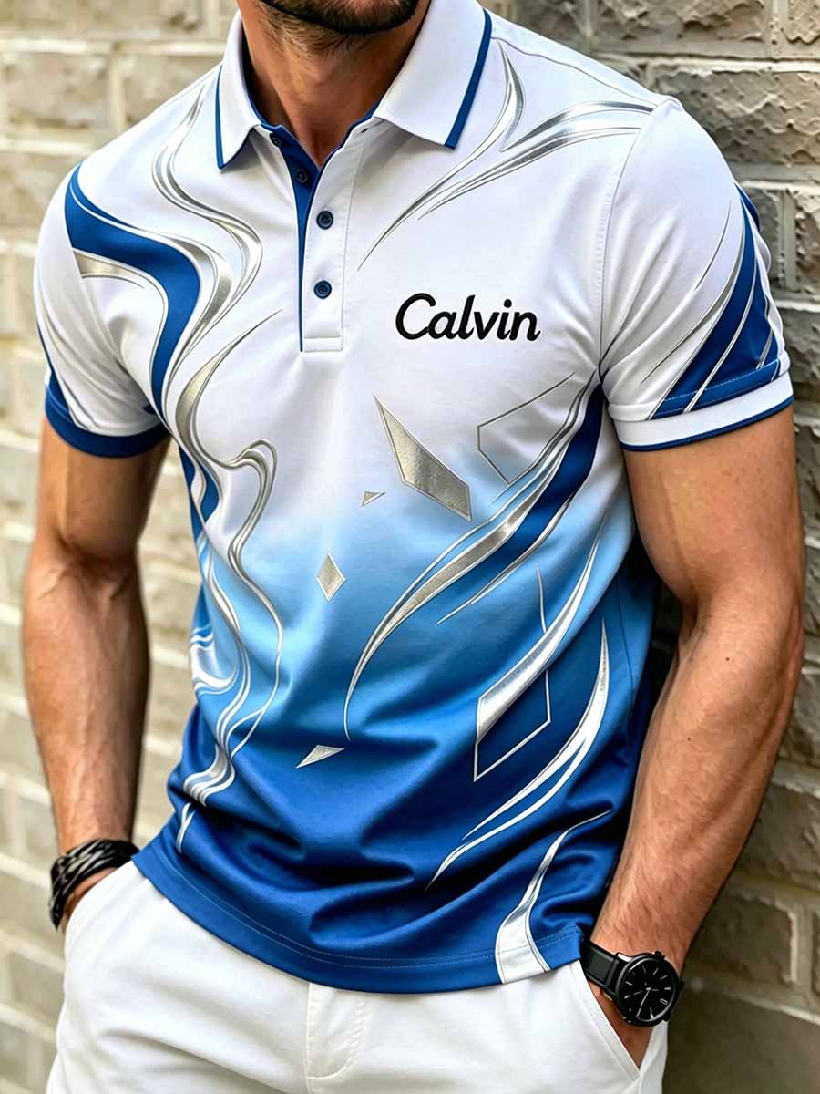Business Print Polos hirt für Männer im einfachen Stil