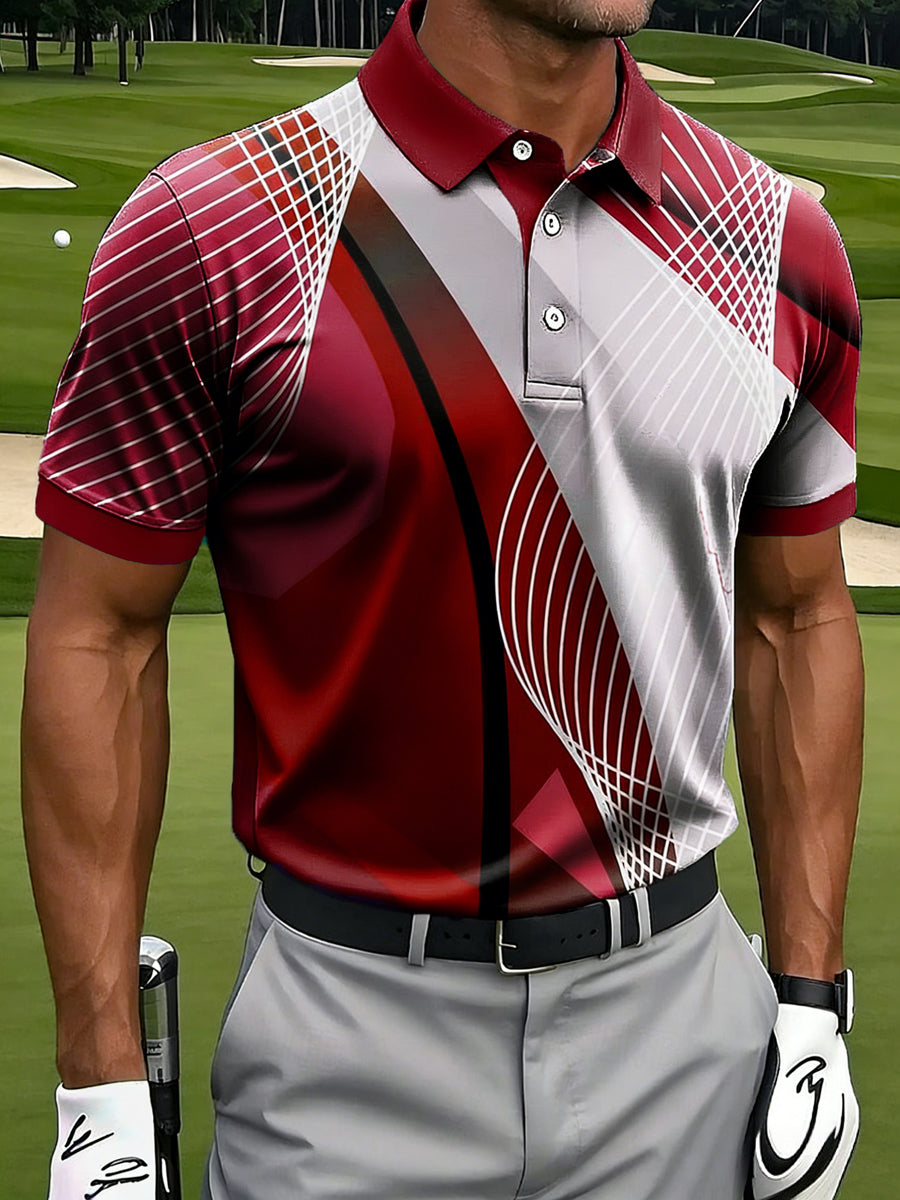 Herren Retro Art Line Ripple Print Casual Business Polo Shirt