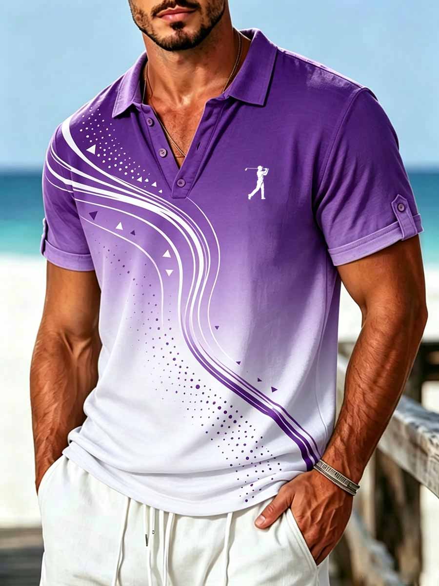 Herrenmode Urlaubsstil gemustertes Freizeit-Poloshirt