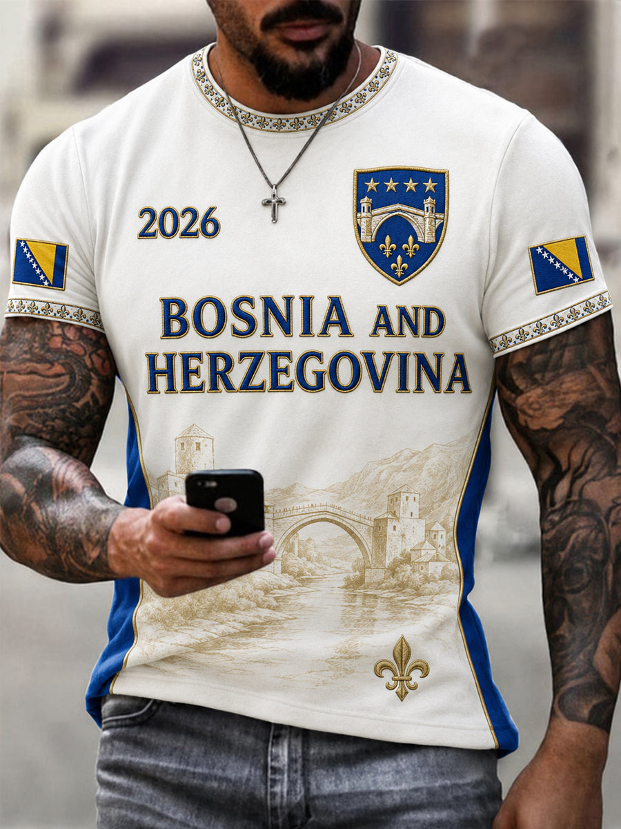 Herren-Casual-T-Shirt mit Bosnien-und-Herzegowina-Print