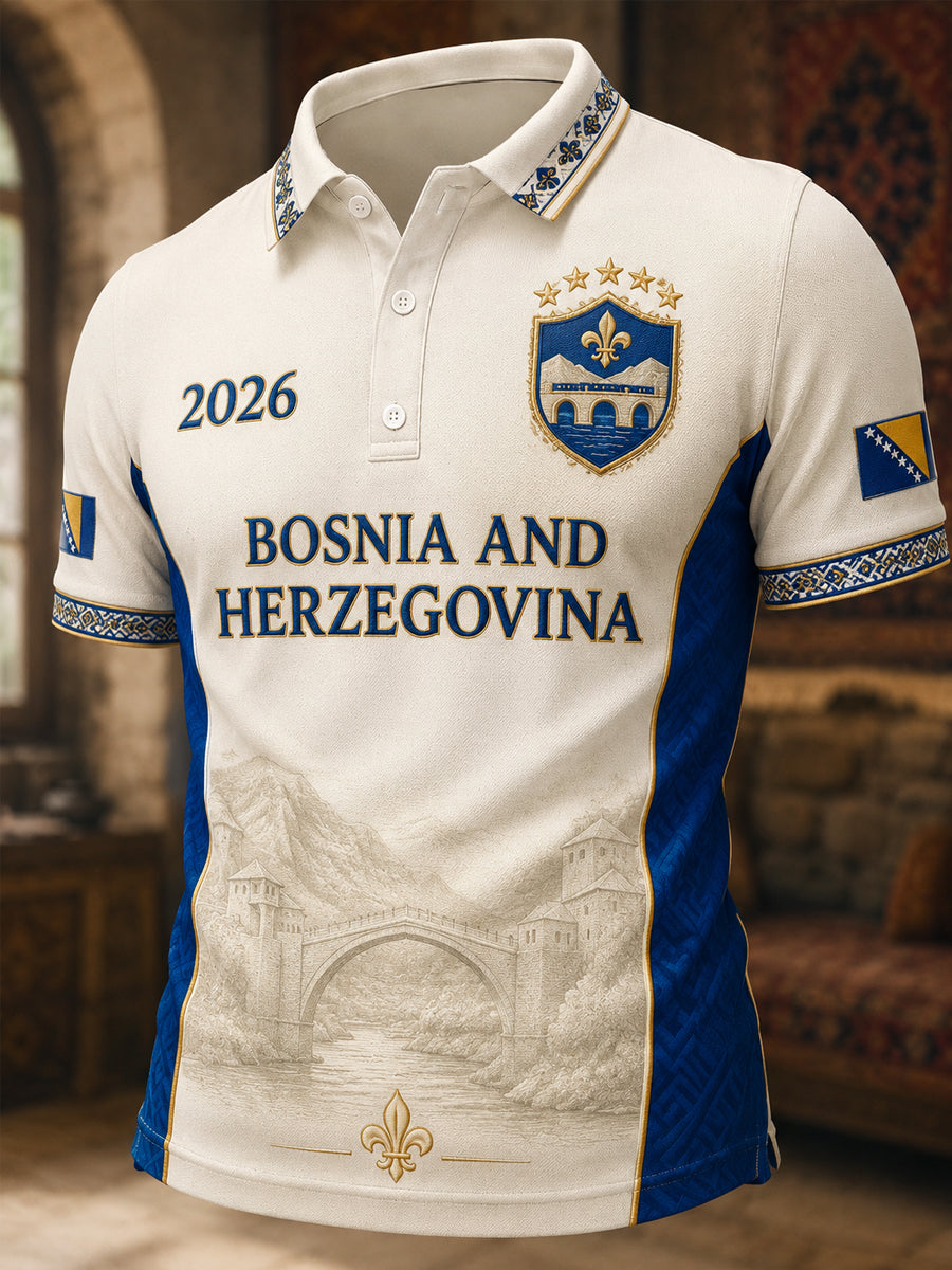 Herren-Polo mit Bosnien-und-Herzegowina-Print, lässig