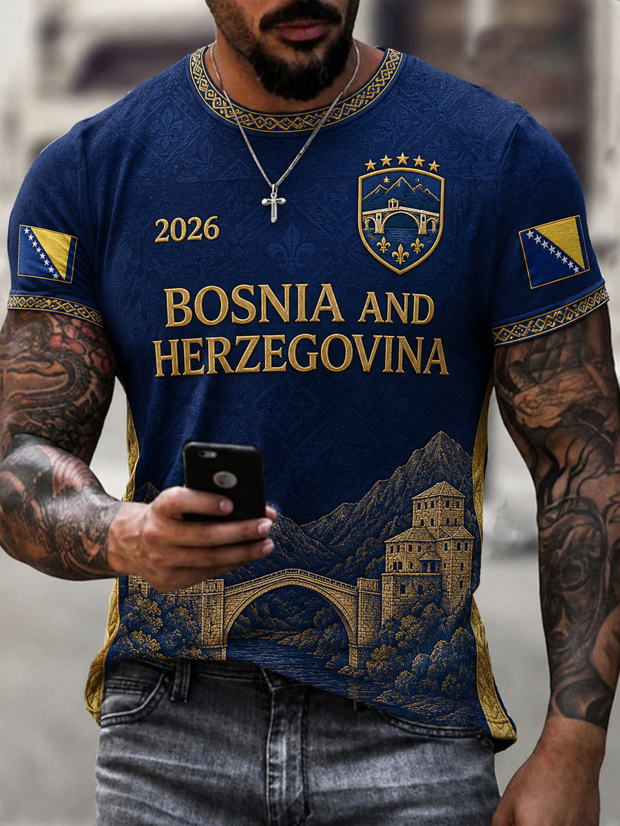Herren-Casual-T-Shirt mit Bosnien-und-Herzegowina-Print