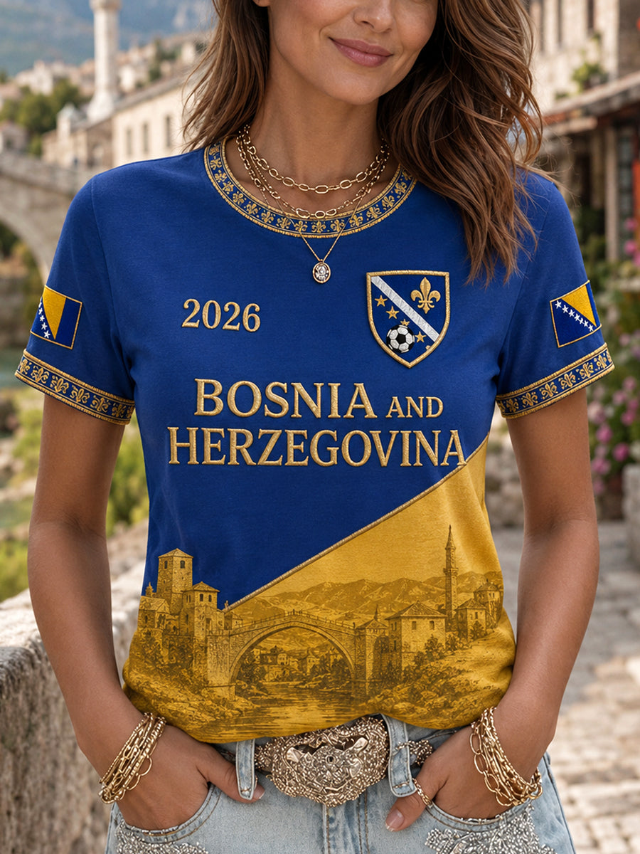 Damen-T-Shirt mit Bosnien-und-Herzegowina-Print, lässig