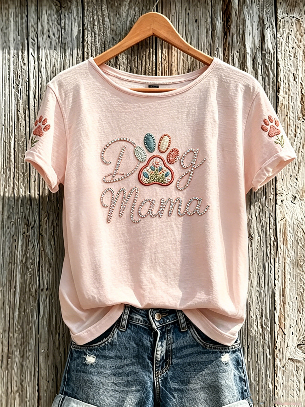 Kurzarm-T-Shirt mit niedlichem Hunde muster für Frauen