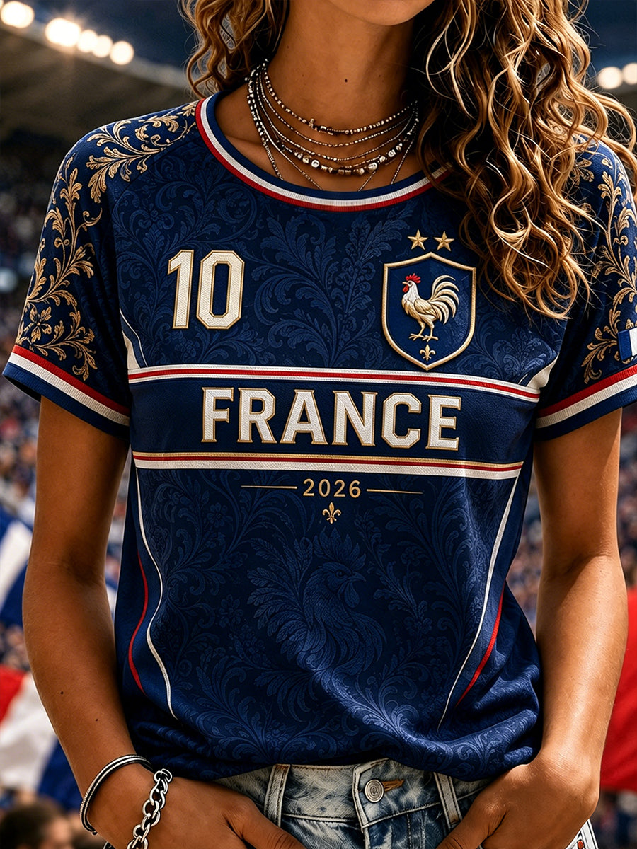 Frauen Frankreich Fußball Rundhals Kurzarm T-Shirt