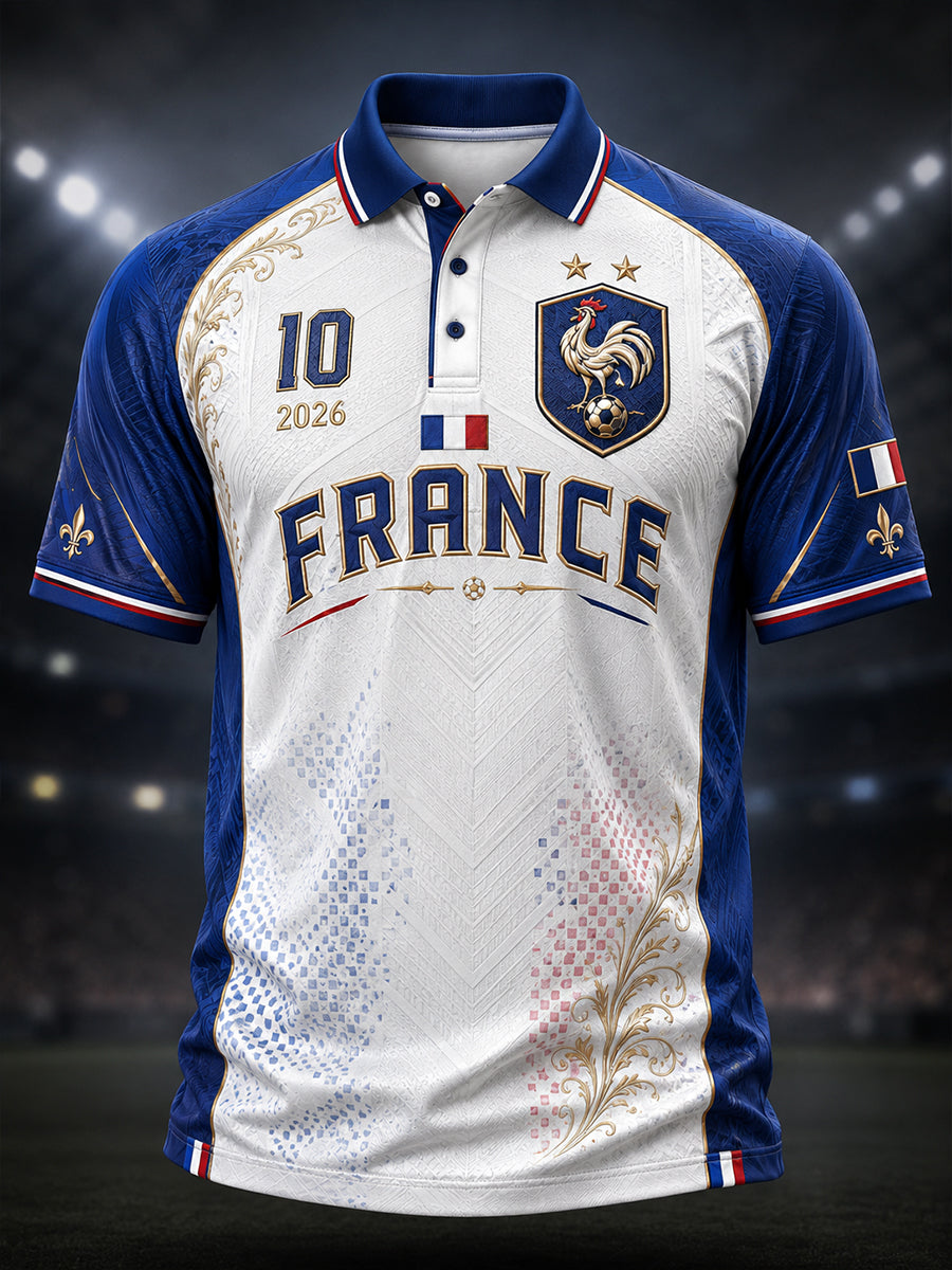 Herren Frankreich Fußball Kunstdruck Polo Shirt