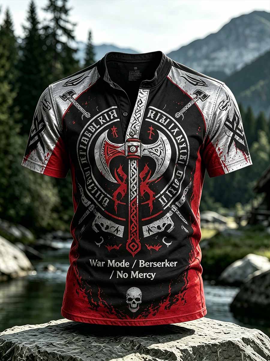 Herren Retro Viking Walhalla Muster Druck T-Shirt