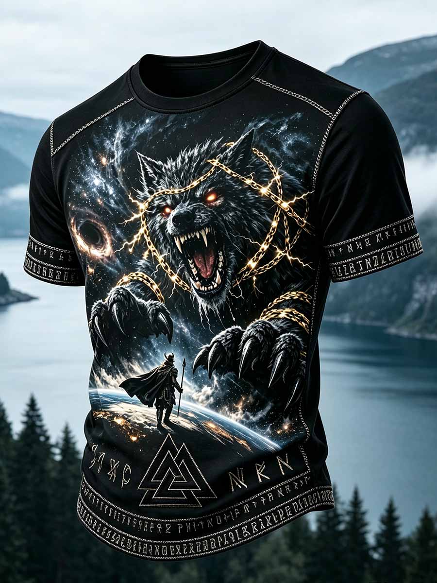 Herren Vintage Viking Print Casual T-Shirt