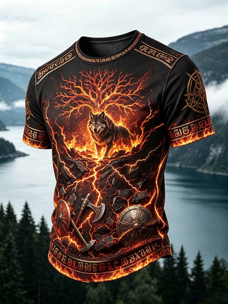 Herren-Retro-Vikingerkrieger-Print-Lässiges T-Shirt