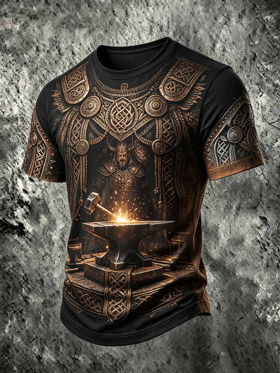 Herren Vintage Viking Print T-Shirt