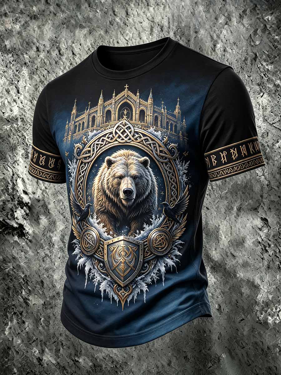 Herren Vintage Viking Bär Print T-Shirt
