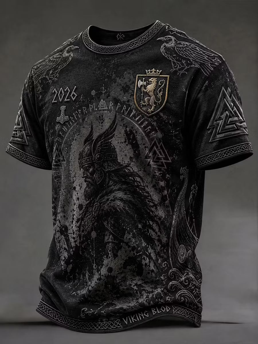 Retro-Viking‑Kunstdruck im nordischen Stil – lässiges T‑Shirt