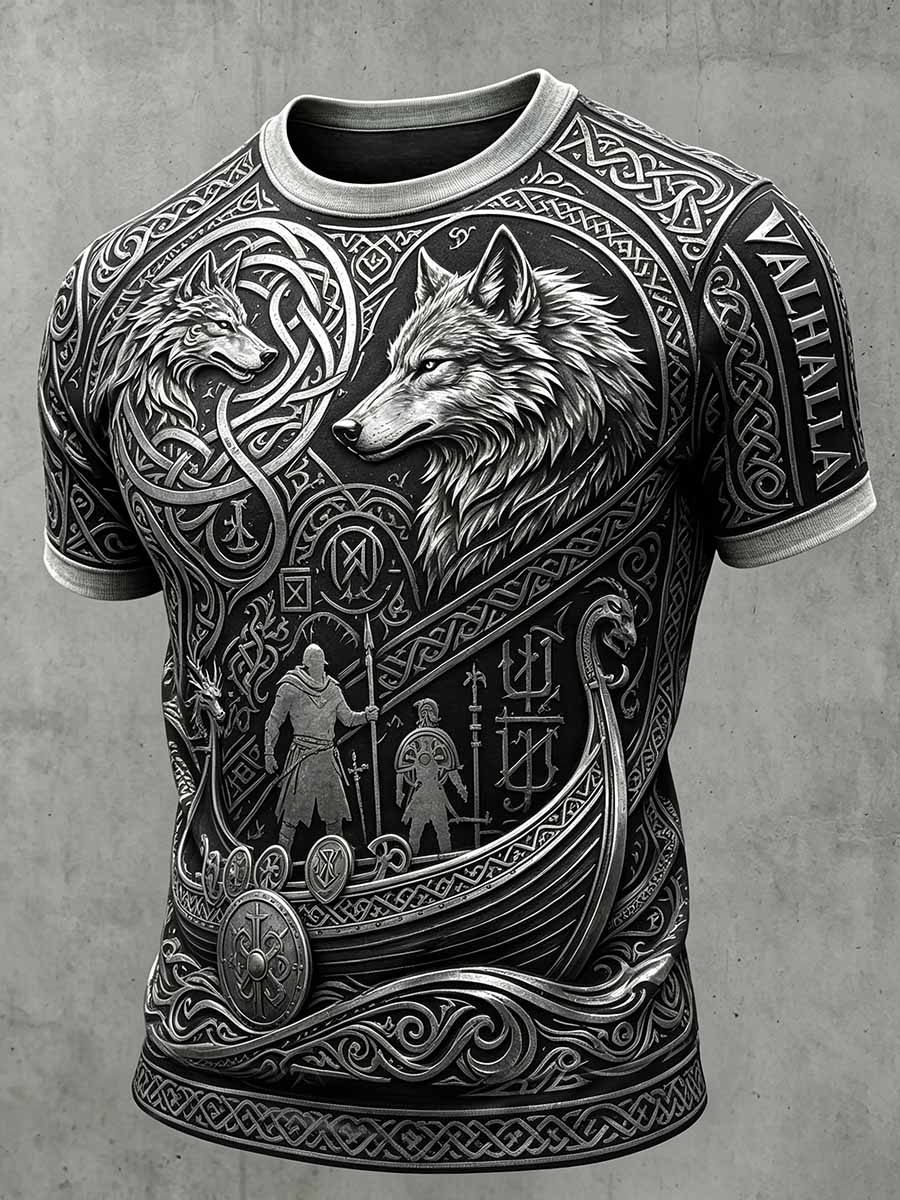 Herren-Lässiges T-Shirt im Vintage-Viking-Print