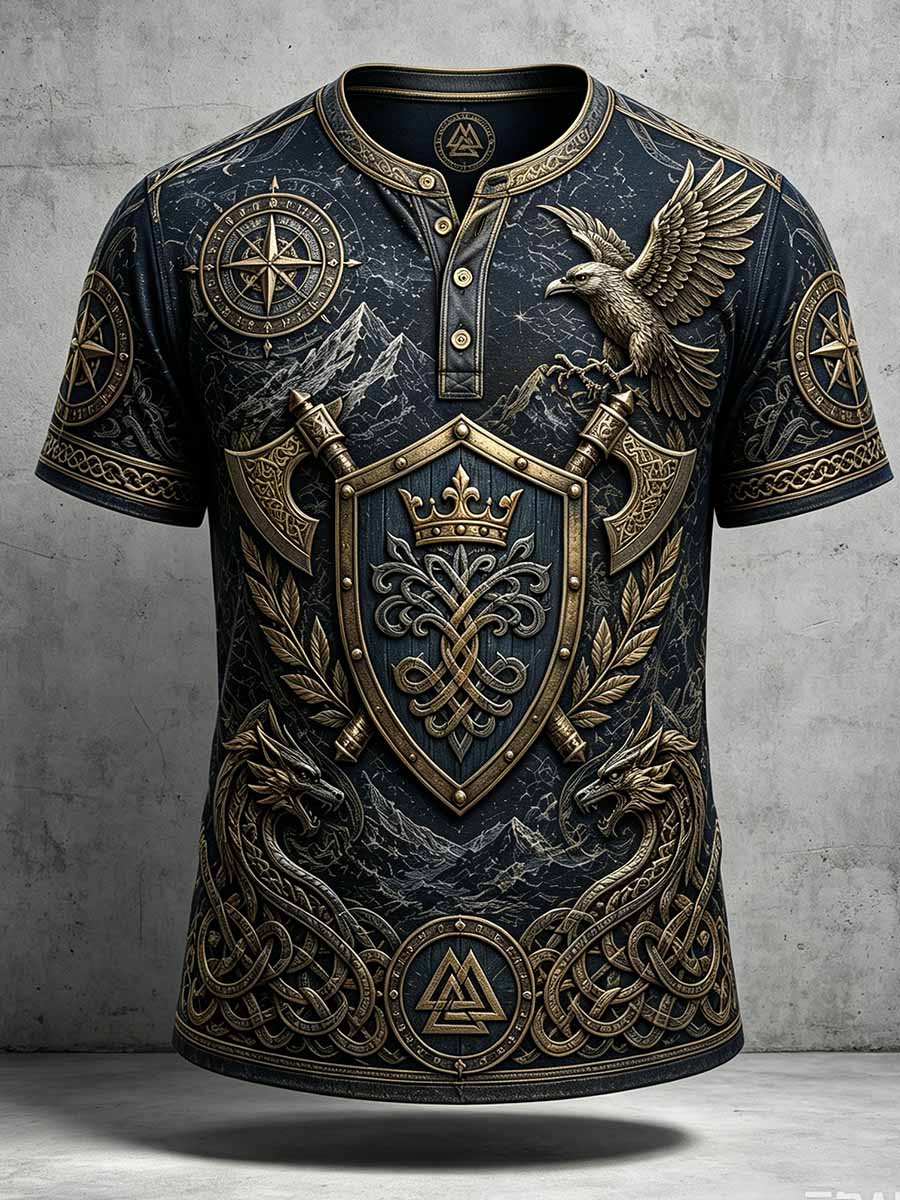 Herren-Vintage-T-Shirt mit Wikinger-Muster