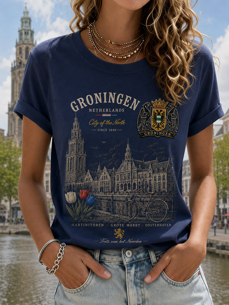 Kurzarm-T-Shirt für Frauen mit City-Souvenir-Grafik druck