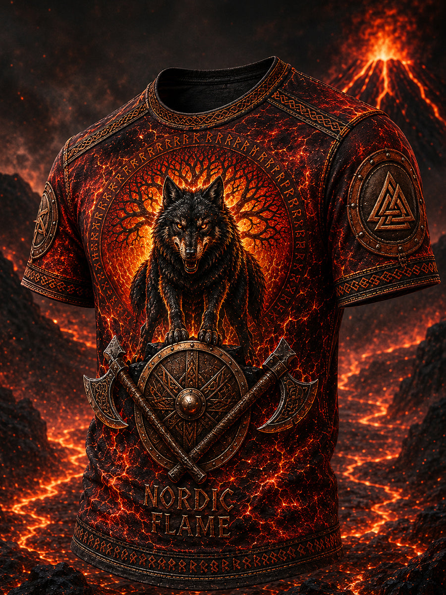 Vintage Wikinger-/Nordische Kunstdruck-Lässiges T-Shirt