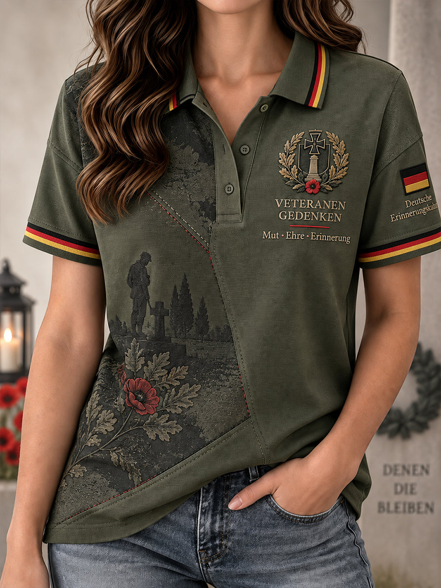 Women's Short-Sleeve Polo Shirt With Vintage Veteran Commemorative Print