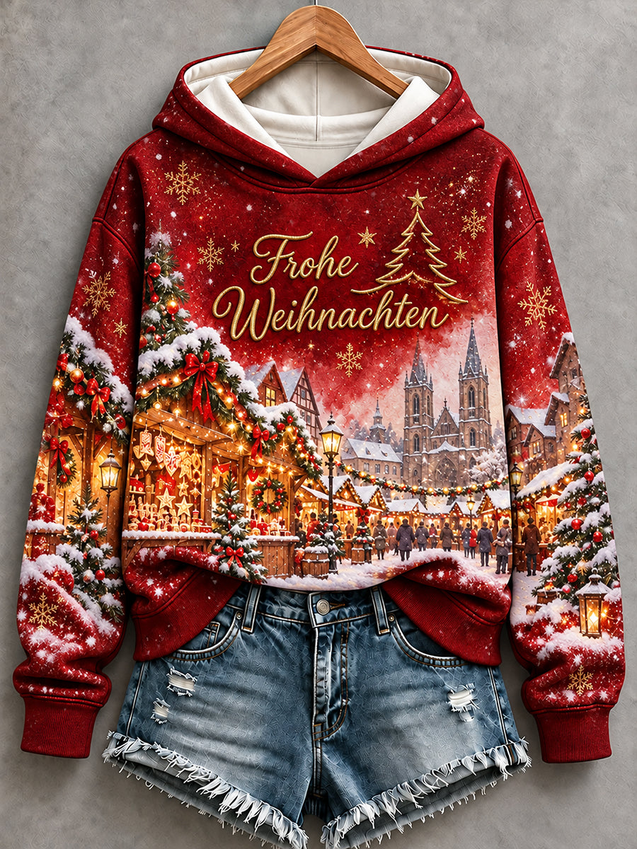 Women's Christmas Market Print Hoodie