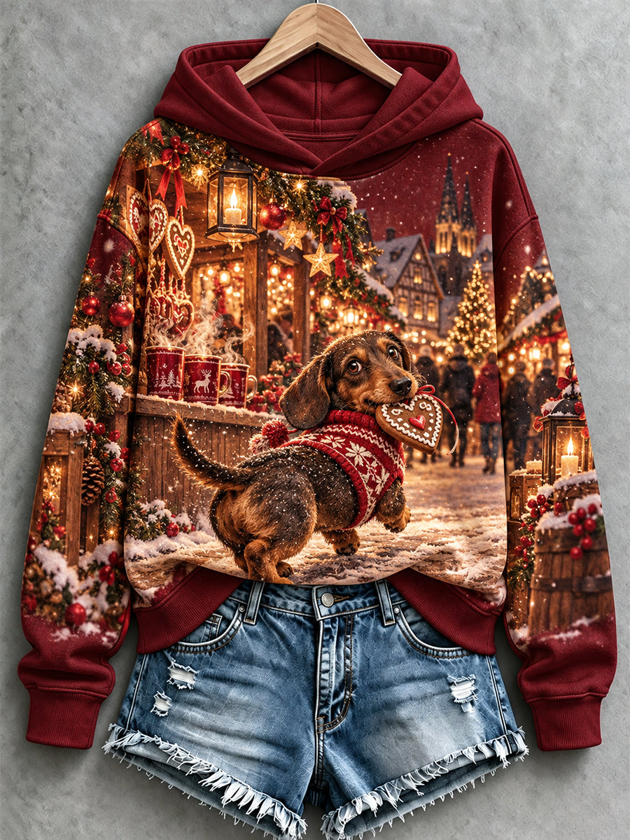 Weihnachts-Kapuzenpullover für Damen mit Dackelmotiv