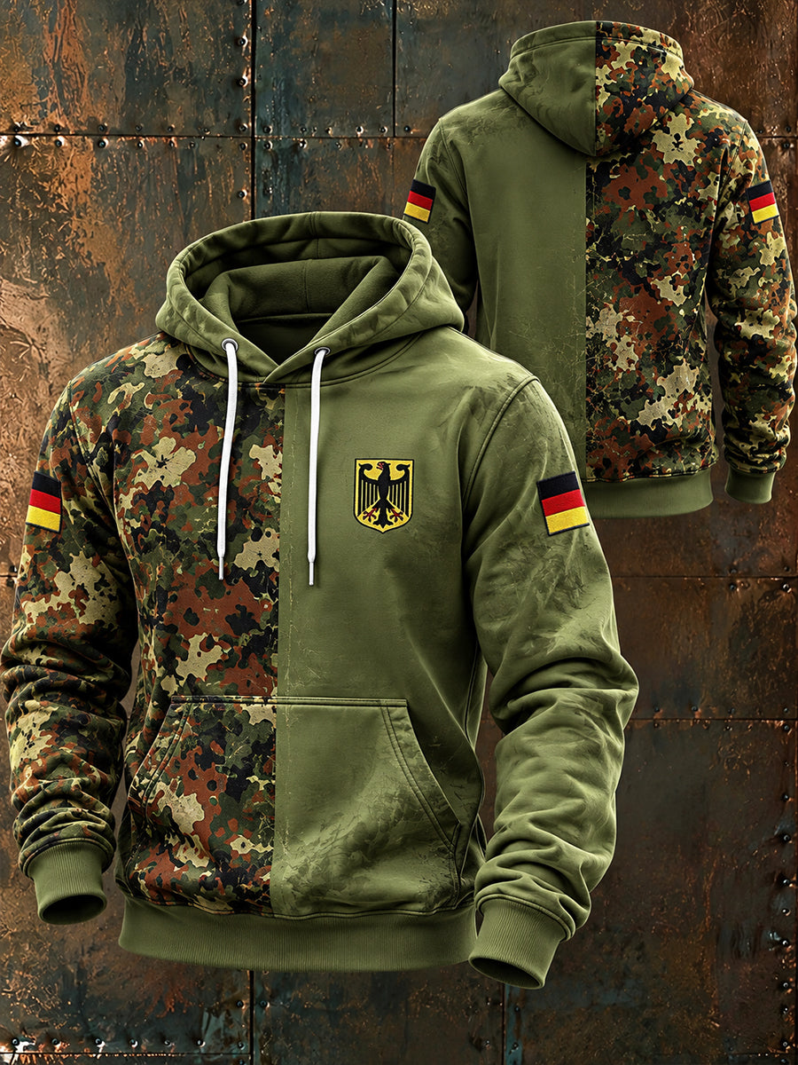 Herren-Kapuzenpullover mit langen Ärmeln und grafischem Print im Veteranen-Stil