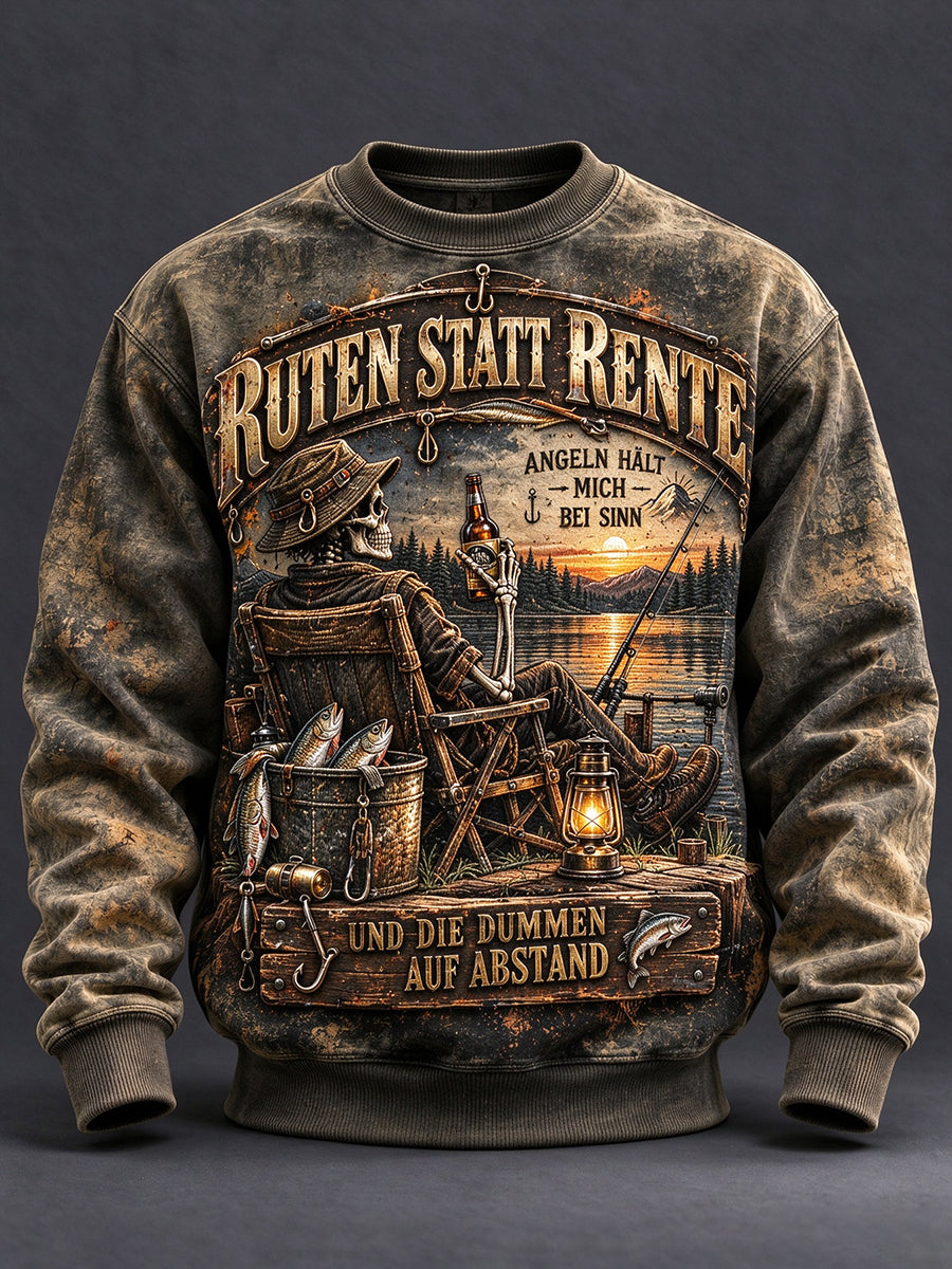 Men's Fun Fishing Slogan Print CrewNeck Sweatshirt