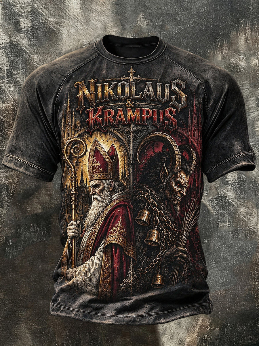 Herren-T-Shirt mit Krampusnacht-Print und kurzen Ärmeln