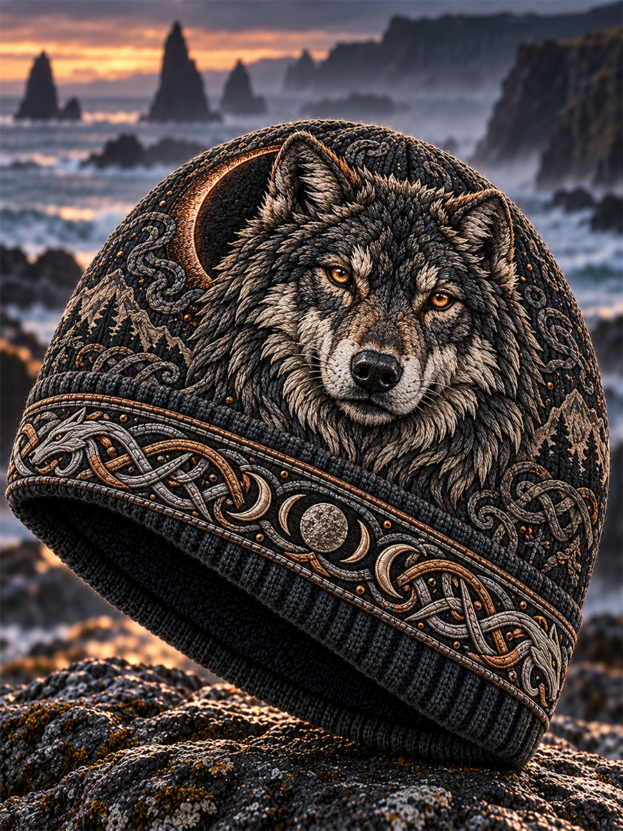 Unisex-Retro-Viking-Mütze aus Fleece mit nordischem Tiermotiv