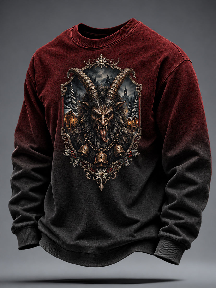 Herren-Krampusnacht-Print-Rundhals-Sweatshirt