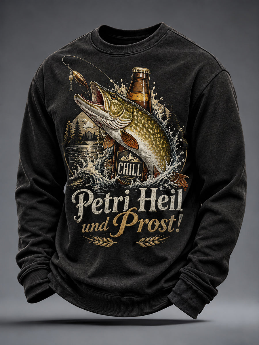 Herren-Sweatshirt mit lustigem Angeldruck und Rundhalsausschnitt