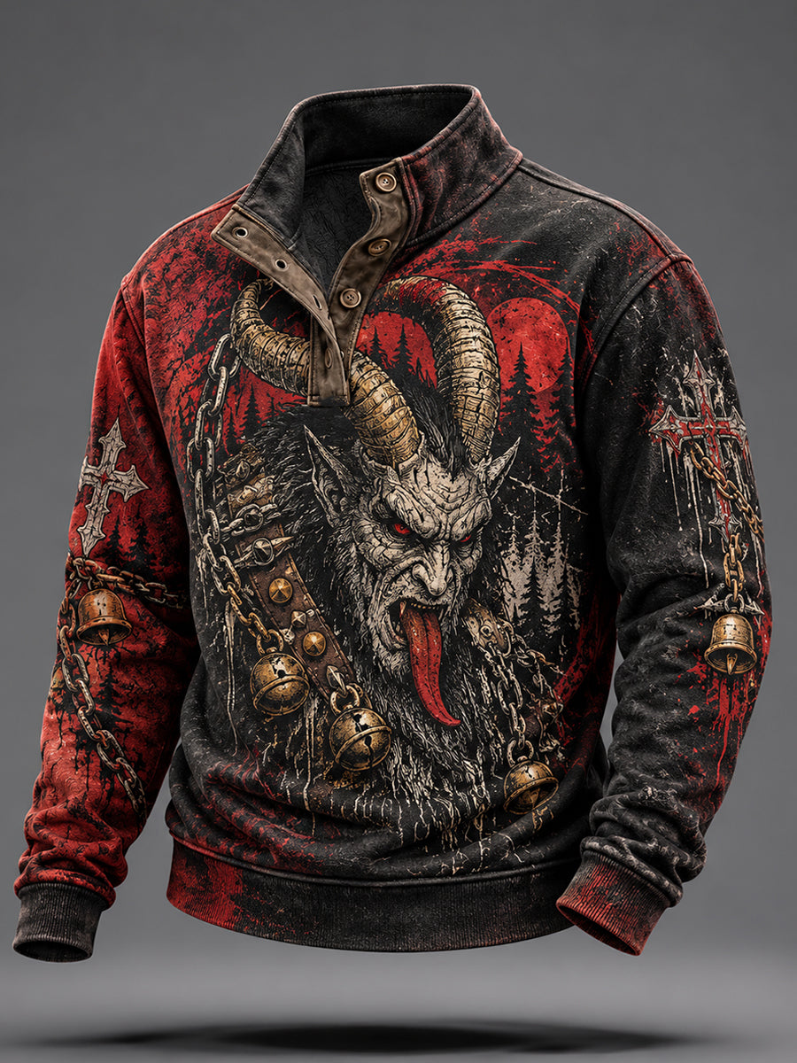 Herren-Krampus-Graphic-Sweatshirt mit vier Knöpfen
