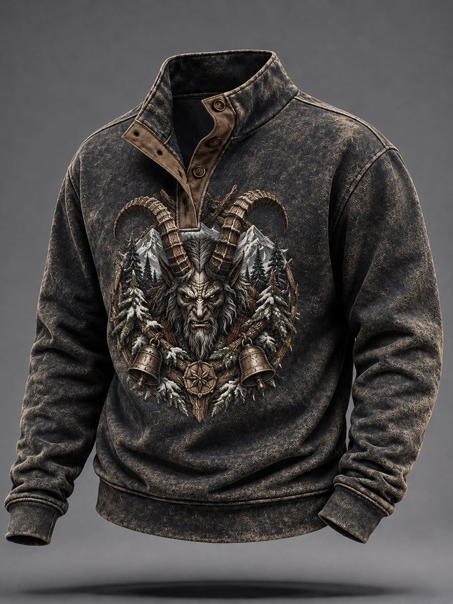 Herren-Krampus-Graphic-Sweatshirt mit vier Knöpfen
