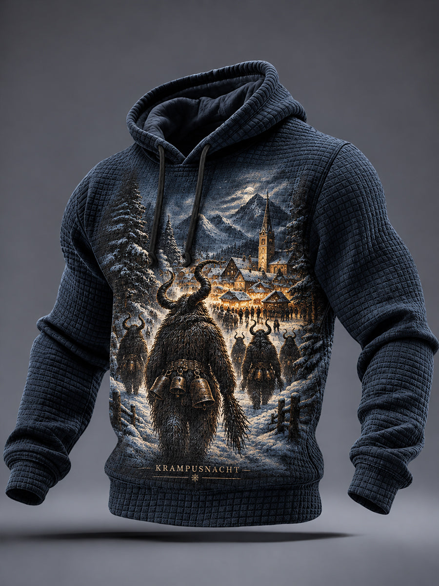 Herren-Krampus-Grafik-Kariertes Baumwollkapuzenpullover