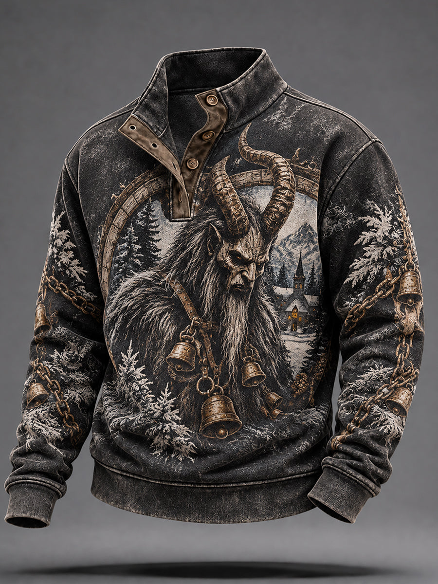 Herren-Krampus-Graphic-Sweatshirt mit vier Knöpfen