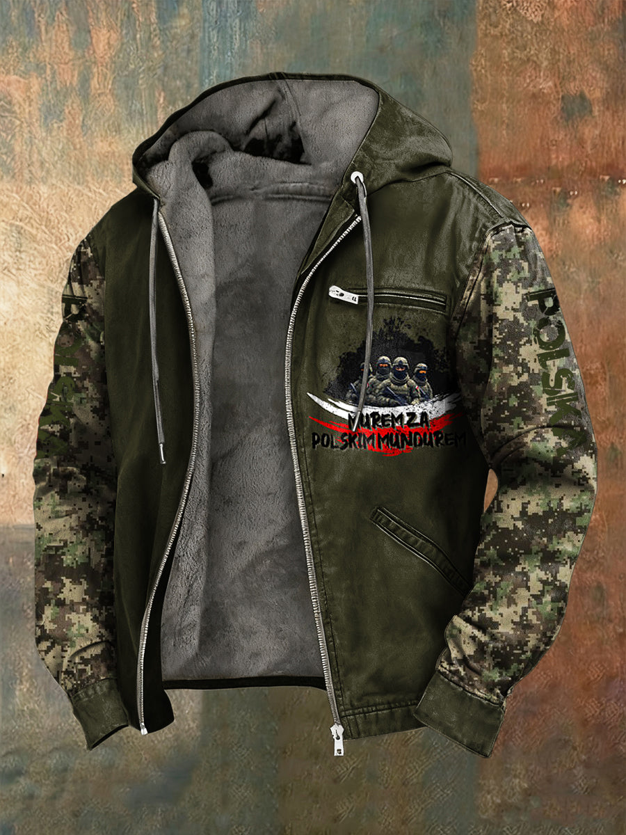 Retro polnische Grenzschutz jacke mit Fleece ausgekleidet Kapuzen jacke