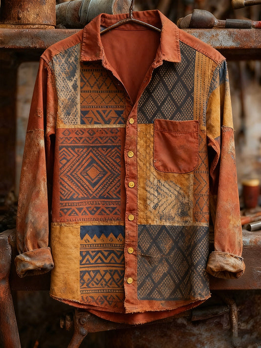 Herren Retro-Kunstdruck lässig bequemes Langarm-Hemd