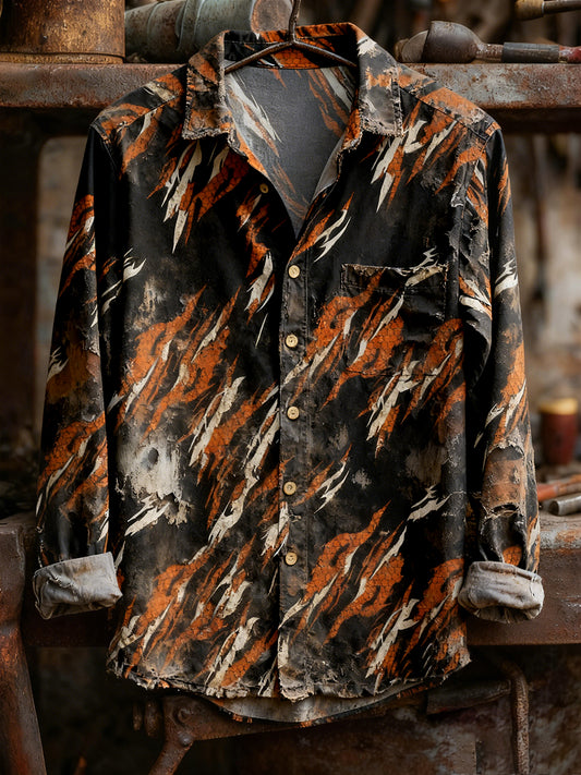 Herren Retro-Kunstdruck lässig bequemes Langarm-Hemd