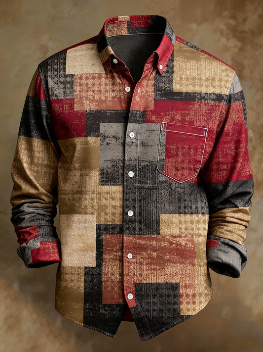Herren Retro Abstrakter Kunstdruck Komfortables Business-Style-Shirt