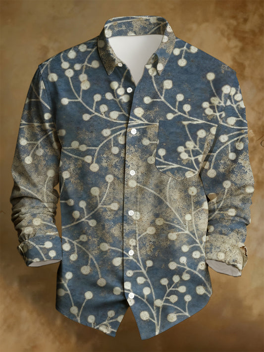 Herren Business-Stil Retro Distressed Bedrucktes lang ärmel iges Hemd
