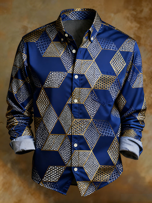 Herren Retro Abstrakter Kunstdruck Komfortables Business-Style-Shirt